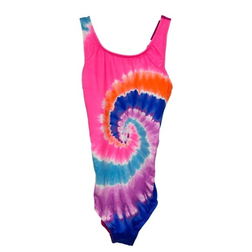 Lands' End Girls One Piece Swimsuit Tie Dye Pink Blue Orange Girls‎ Bathing Suit